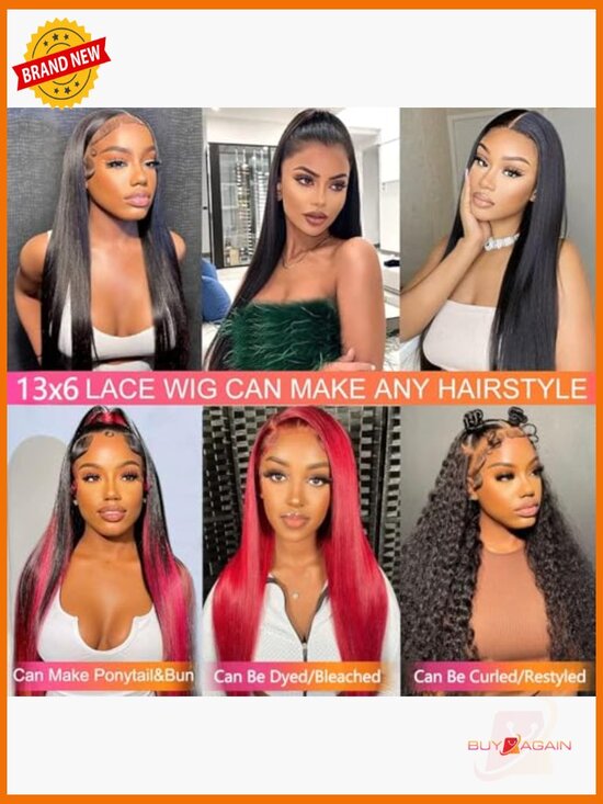 13x6 Straight Lace Front Wig Human Hair 200 Density Glueless 28 Inch main image 4